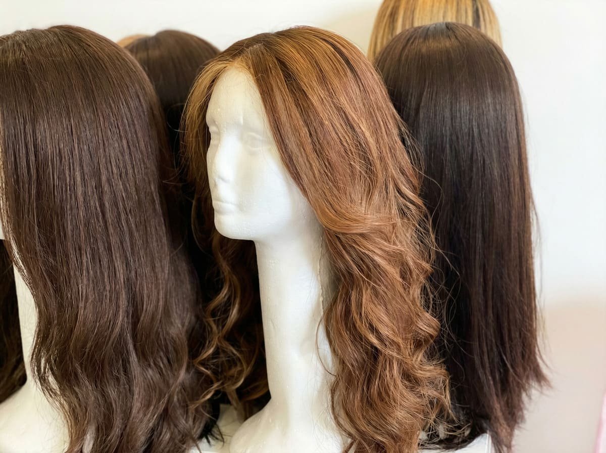 Perruques en cheveux naturels sur t&ecirc;tes de pr&eacute;sentation Dvora C Wigs